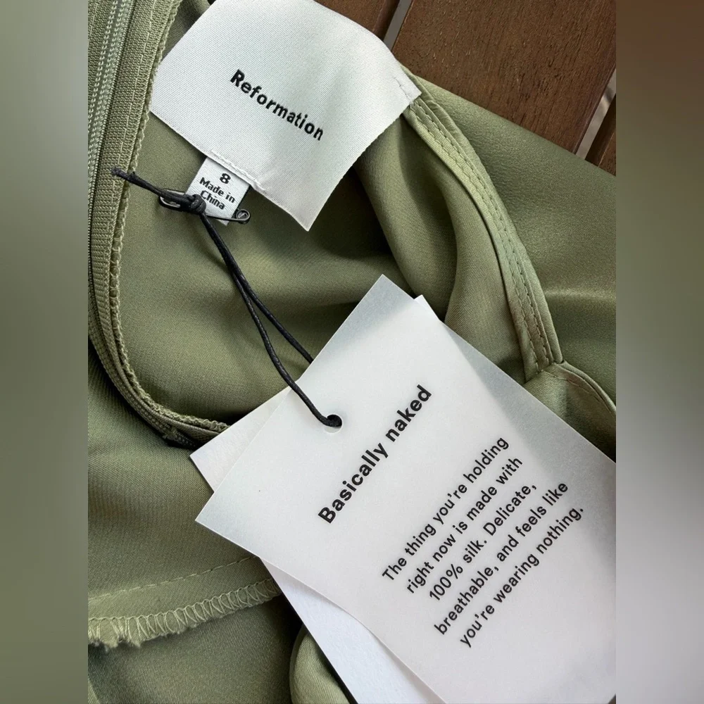 Reformation Cassette Silk Midi Dress Artichoke Green Womens 8 NWT - Picture 9 of 10